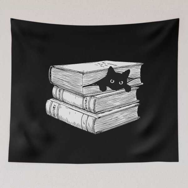Item preview, Black Cat in Book Stack designed and sold by Gkinoki.