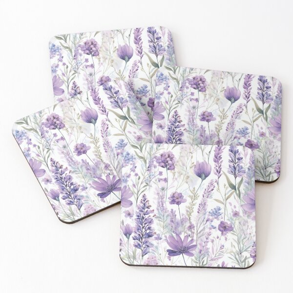 Item preview, Seamless WILDFLOWERS lavender pastel purple, sage green leafy botanicals watercolor leaves painting spring theme on white background  designed and sold by navitalidesign.