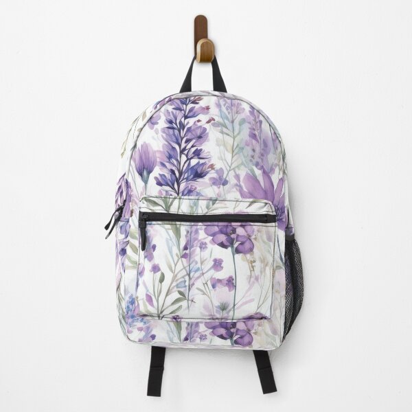 Item preview, Seamless WILDFLOWERS lavender pastel purple, sage green leafy botanicals watercolor leaves painting spring theme on white background designed and sold by navitalidesign.