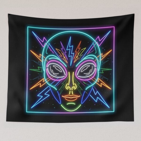 Item preview, Neon Gray Alien – Futuristic Cyberpunk UFO Extraterrestrial Glow Art Design designed and sold by G-A-D-U.