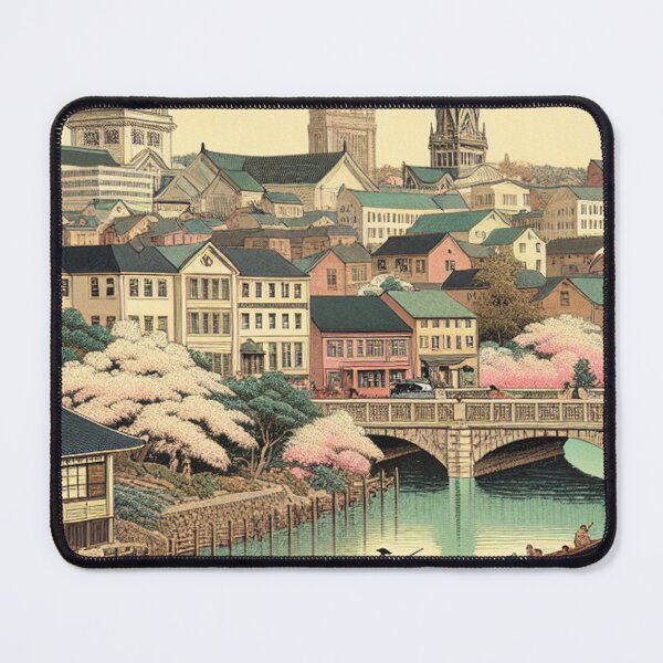 Item preview, Worcester Massachusetts Ukiyo-e Art Print | Edo Style Japanese Landscape with Cherry Blossoms designed and sold by Vandy Fullam.