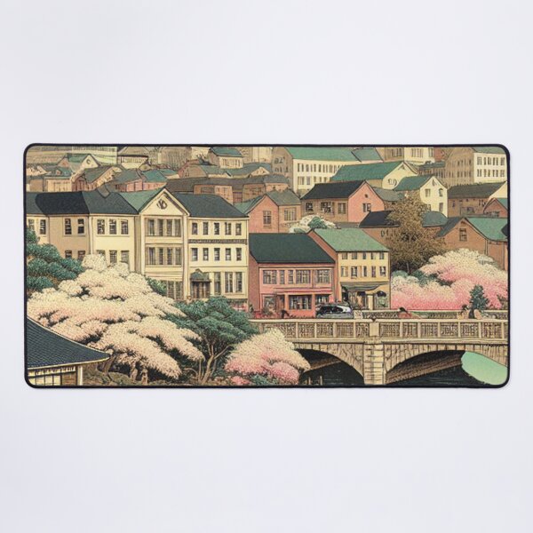 Item preview, Worcester Massachusetts Ukiyo-e Art Print | Edo Style Japanese Landscape with Cherry Blossoms designed and sold by Vandy Fullam.