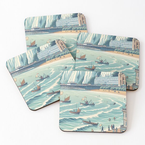 Item preview, Eastbourne Ukiyo-e Art Print | Eastbourne Pier & Beachy Head Japanese Style Coastal Wall Art designed and sold by Vandy Fullam.