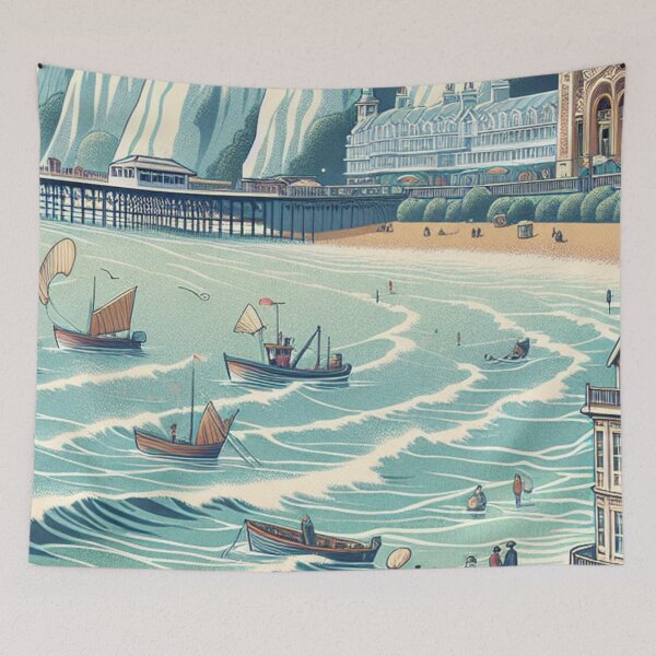 Item preview, Eastbourne Ukiyo-e Art Print | Eastbourne Pier & Beachy Head Japanese Style Coastal Wall Art designed and sold by Vandy Fullam.