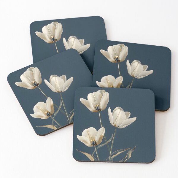 Item preview, Elegant White Tulips on Deep Navy Background Minimal Floral Design designed and sold by daila70.