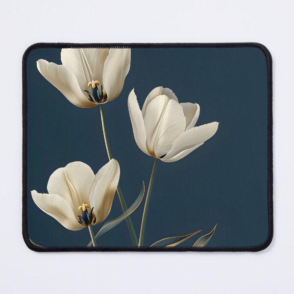 Item preview, Elegant White Tulips on Deep Navy Background Minimal Floral Design designed and sold by daila70.