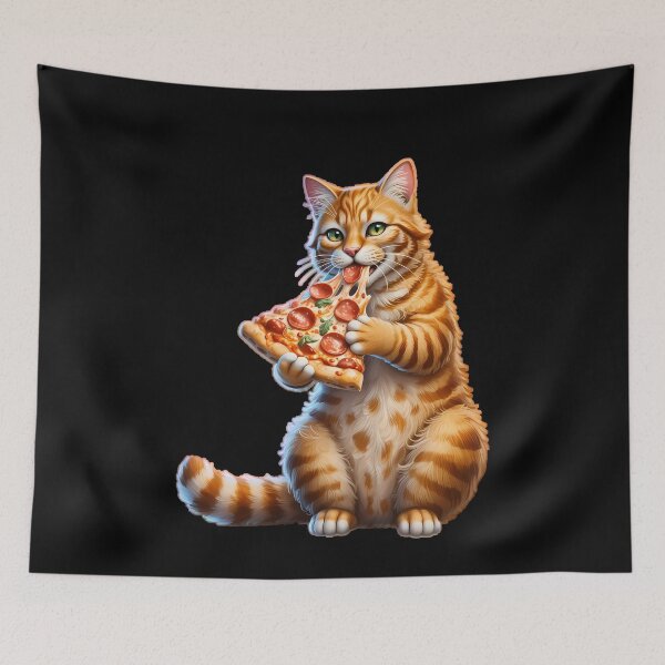 Item preview, Cute Orange Tabby Cat Eating Pepperoni Pizza designed and sold by k3rstman1.