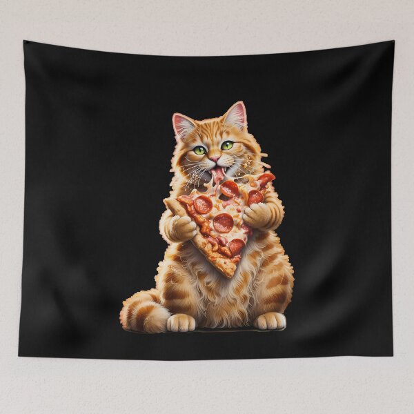 Artikelvorschau, Eine süße orangefarbene Tabby-Katze isst Pepperoni-Pizza entworfen und verkauft von k3rstman1.