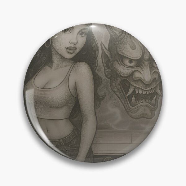 Item preview, Cholita with Oni Mask – Chicano Lowrider Demon Girl Sketch Art designed and sold by GCR1.