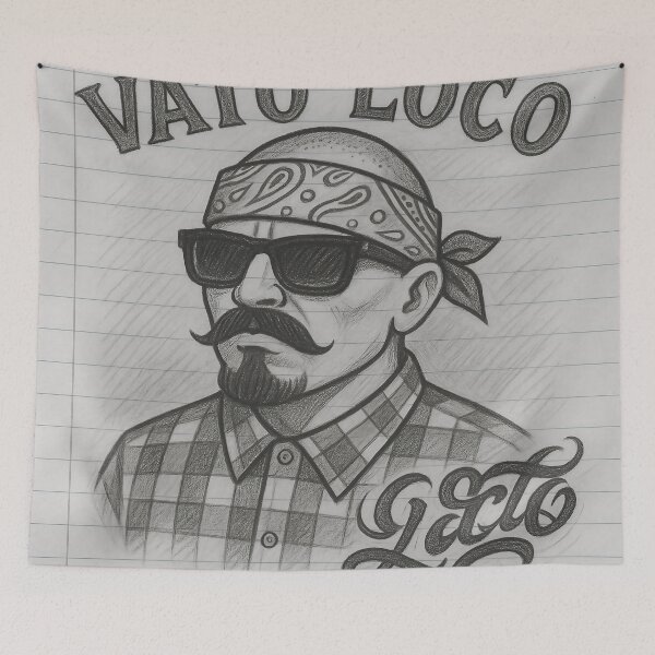 Item preview, Vato Loco Cholo Portrait – Chicano Pencil Sketch Streetwear Art Print designed and sold by GCR1.