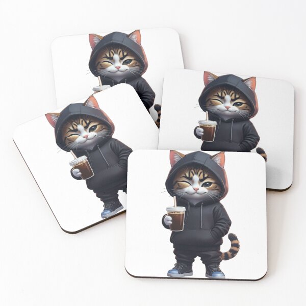 Item preview, Cool Orange Cat in Hoodie Drinking Coffee. designed and sold by Logixly.