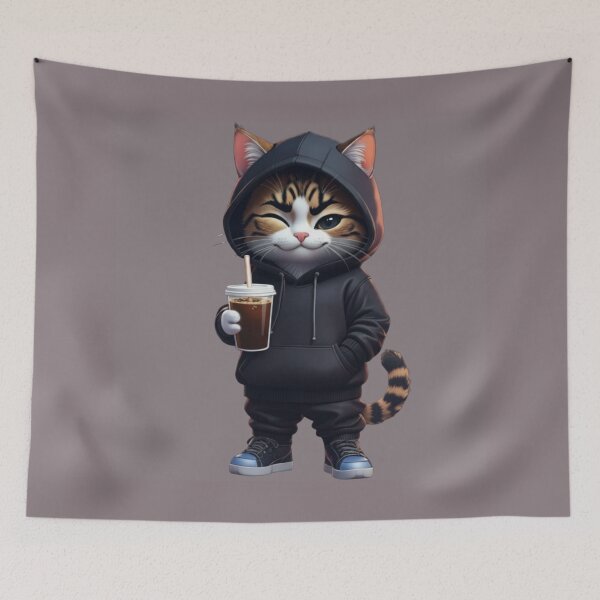 Item preview, Cool Orange Cat in Hoodie Drinking Coffee. designed and sold by Logixly.