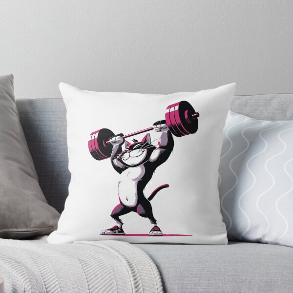 Aperçu de l'œuvre T-shirt de fitness humoristique avec un chat soulevant des haltères, pour les amoureux des chats créée et vendue par khemjiraphoto.