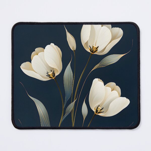 Item preview, Cream White Tulips with Gold Accents on Deep Navy Background Luxury Floral Design designed and sold by daila70.