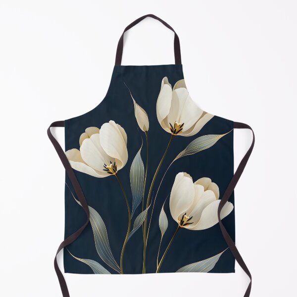 Item preview, Cream White Tulips with Gold Accents on Deep Navy Background Luxury Floral Design designed and sold by daila70.