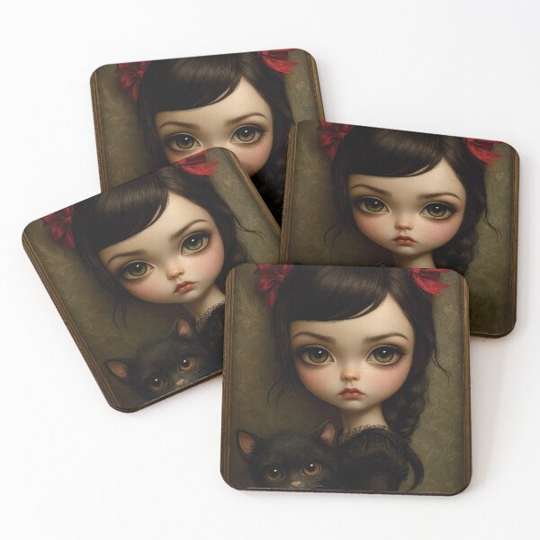 Item preview, The Girl and Her Shadow Cat. Pop Surrealism Portrait inspired by Mark Ryden. Lowbrow art.. designed and sold by Piagor.