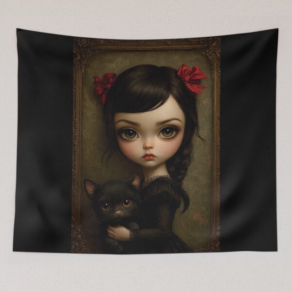 Item preview, The Girl and Her Shadow Cat. Pop Surrealism Portrait inspired by Mark Ryden. Lowbrow art.. designed and sold by Piagor.