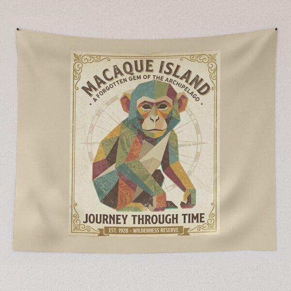 Item preview, Macaque Island Journey – Retro Travel Poster for Vintage Lovers designed and sold by bsbd-action.
