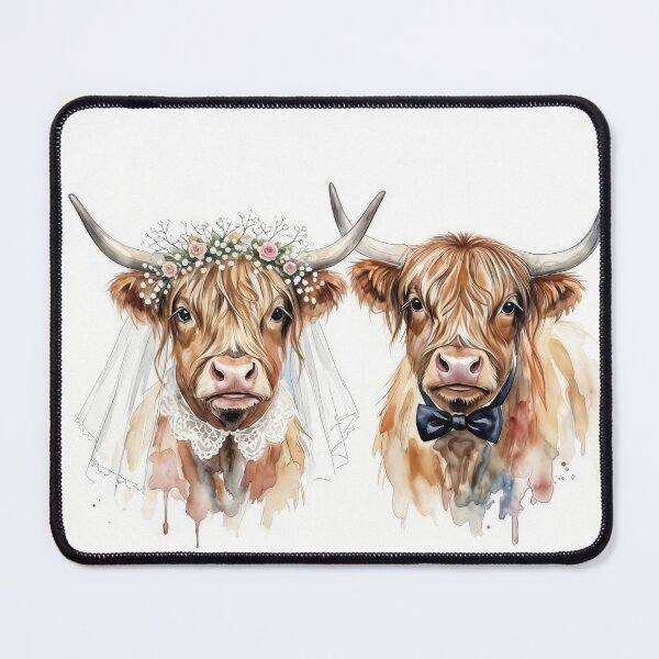 Item preview, Watercolor Bride and Groom Highland Cows designed and sold by Maria Dryfhout.