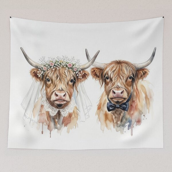 Item preview, Watercolor Bride and Groom Highland Cows designed and sold by Maria Dryfhout.