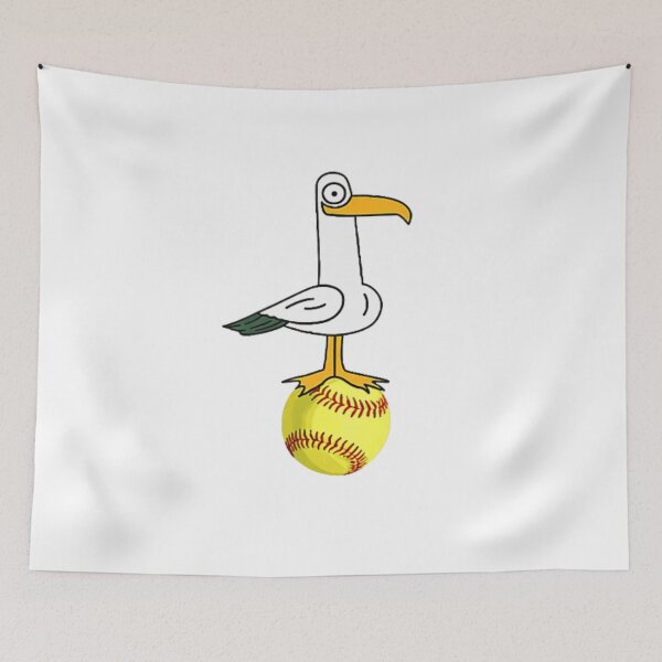 Item preview, Funny Seagull Bird Perched On Yellow Softball Sports Fan Humor Design designed and sold by DienesAngele.