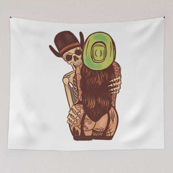 Item preview, Dark Humor Skeleton Cowboy Tattoo Art – Edgy Gothic Western Aesthetic, Bold NSFW Style Illustration designed and sold by Aedition.