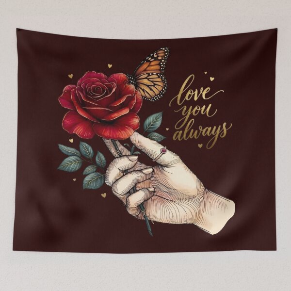 Item preview, Love You Always – Golden Calligraphy Rose Hand Monarch Butterfly designed and sold by Good Vibes .