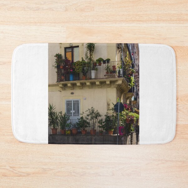 Item preview, Balcony Garden With Potted Plants On a Beige City Building Facade, Sunlit Urban Residence designed and sold by Nmallia.