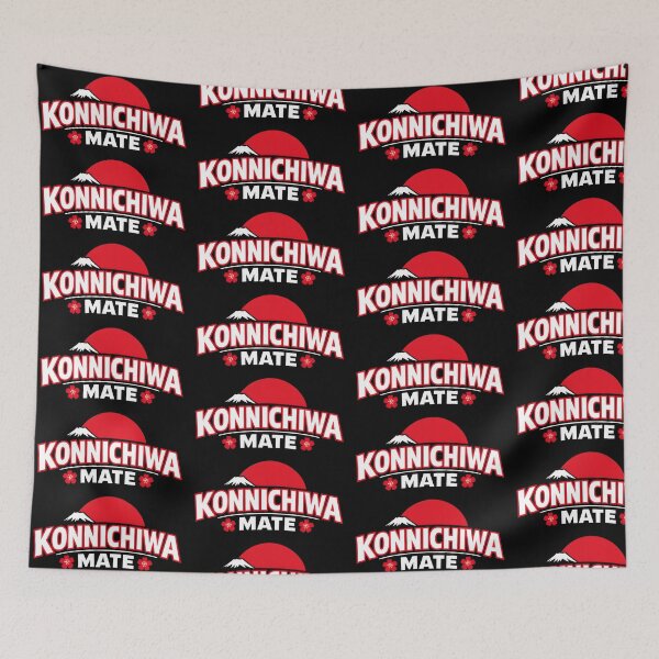Item preview, Konnichiwa Mate Japan Travel Design Mount Fuji Sakura Typography designed and sold by TeeTimeTreasure.