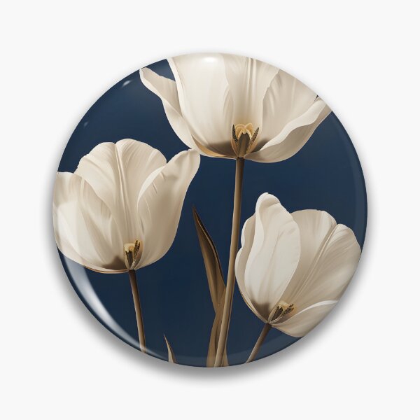 Item preview, Cream Tulips with Gold Accents on Deep Navy Background Elegant Floral Design designed and sold by daila70.
