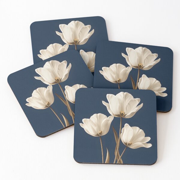 Item preview, Cream Tulips with Gold Accents on Deep Navy Background Elegant Floral Design designed and sold by daila70.