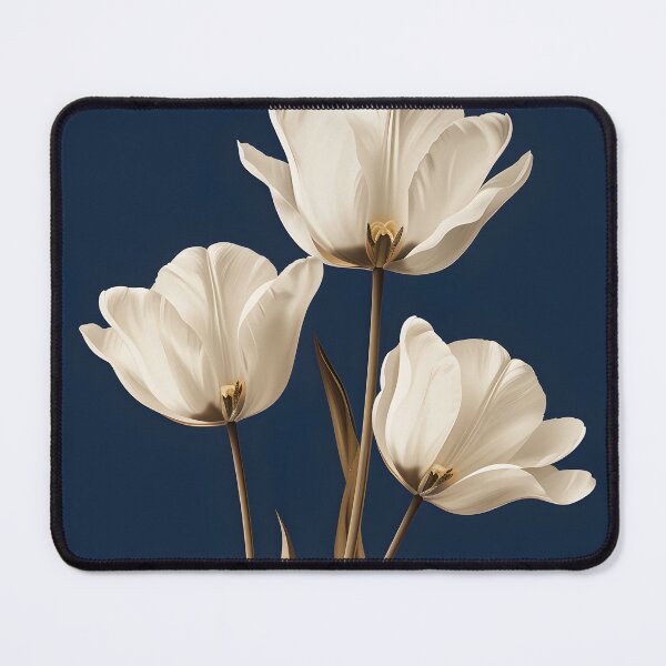 Item preview, Cream Tulips with Gold Accents on Deep Navy Background Elegant Floral Design designed and sold by daila70.
