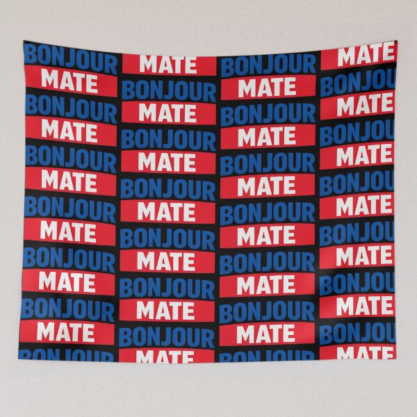 Item preview, Bonjour Mate Funny French British Phrase Bold Typography Design designed and sold by TeeTimeTreasure.