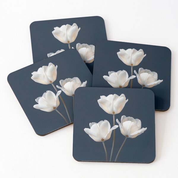 Item preview, Delicate White Tulips on Deep Navy Background Minimal Floral Design designed and sold by daila70.