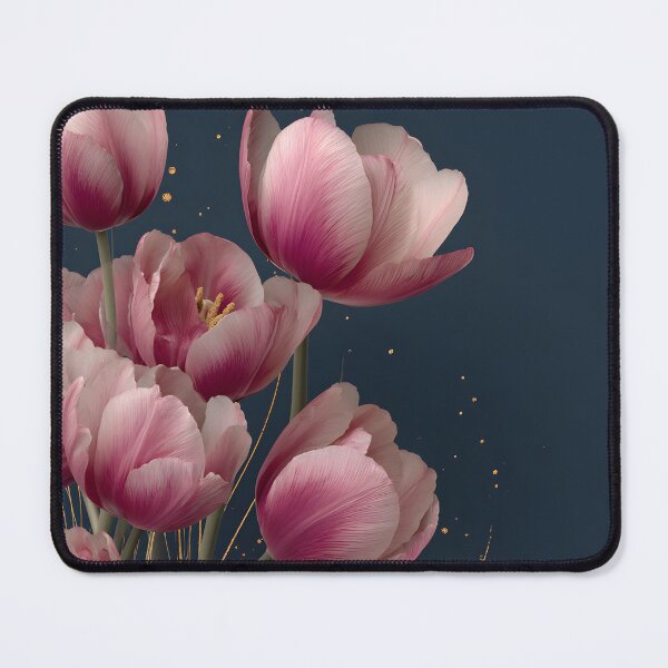 Item preview, Pink Tulips with Gold Accents on Deep Navy Background Luxury Floral Design designed and sold by daila70.