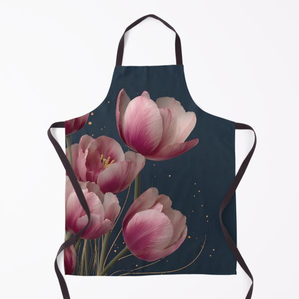 Item preview, Pink Tulips with Gold Accents on Deep Navy Background Luxury Floral Design designed and sold by daila70.