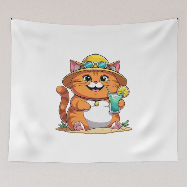 Item preview, Beach Vacation Orange Cat Cartoon - Summer Cat Gift designed and sold by InkDrop Studio.