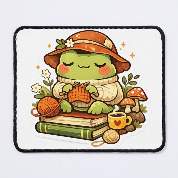 Item preview, Cozy Knitting Frog Sticker - Cute Cottagecore Kawaii Frog designed and sold by FluffiPopo.