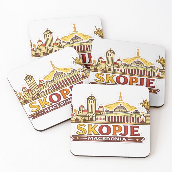 Item preview, Skopje Macedonia Skyline Minimalist City Illustration – Stone Bridge Millennium Cross Balkan Travel Sticker Poster designed and sold by FlatlineArtCo.
