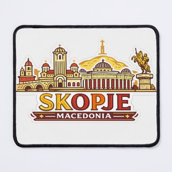Item preview, Skopje Macedonia Skyline Minimalist City Illustration – Stone Bridge Millennium Cross Balkan Travel Sticker Poster designed and sold by FlatlineArtCo.