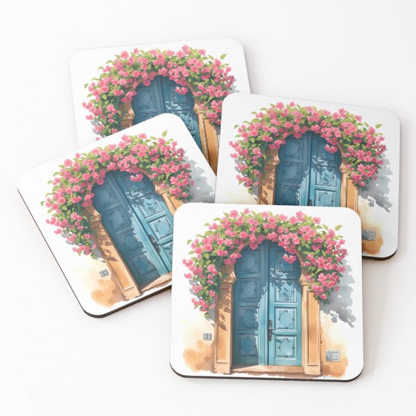 Item preview, Traditional Tunisian Blue Door with Flowers designed and sold by ArtistKmarKbs.