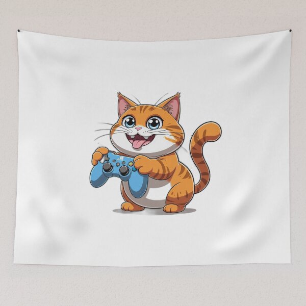 Item preview, Gamer Orange Cat Cartoon - Funny Gaming Cat Gift designed and sold by InkDrop Studio.