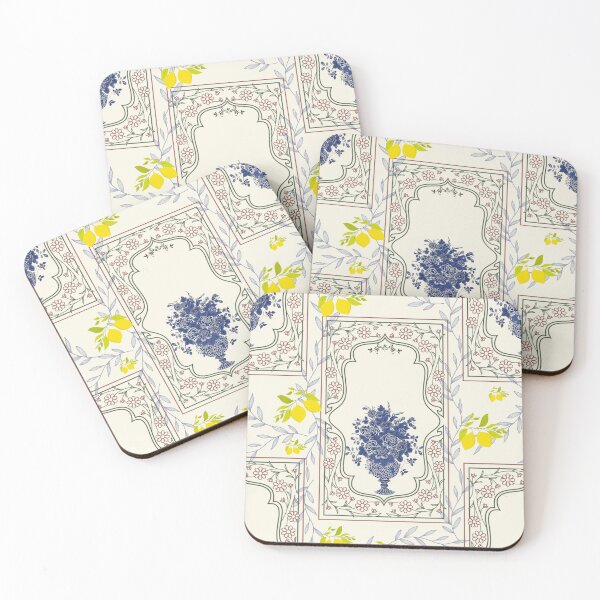 Item preview, Mediterranean Blue Chinoiserie Floral and Lemon Pattern designed and sold by Artsy Corner.