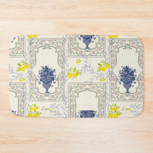 Item preview, Mediterranean Blue Chinoiserie Floral and Lemon Pattern designed and sold by Artsy Corner.