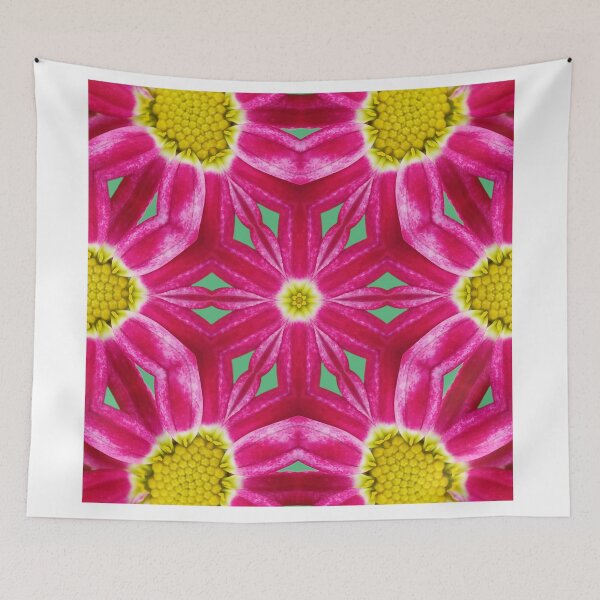 Aperçu de l'œuvre Pink Floral Kaleidoscope with Green Accents – Botanical Pattern créée et vendue par SilentBloomLab.