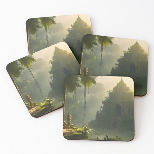 Item preview, Mystical Jungle Temple Fantasy Art | Ancient Ruins Nature Landscape | Spiritual Forest Illustration designed and sold by Bhaskar Digital Art.