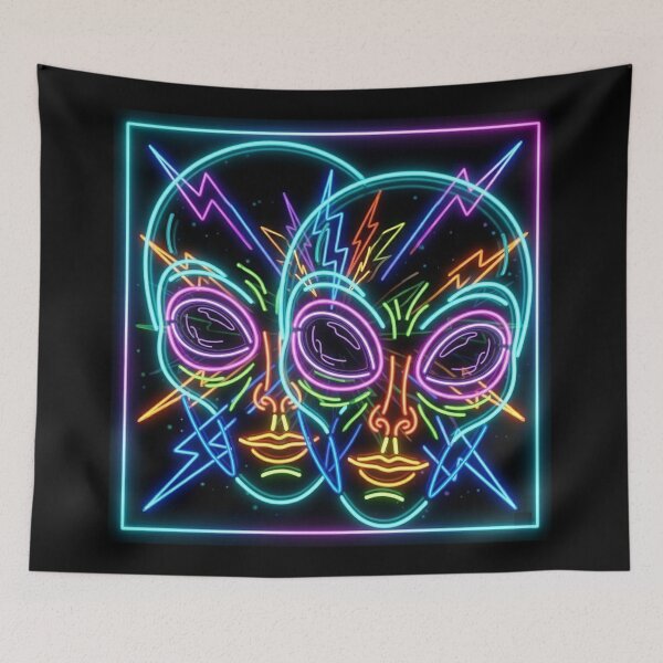 Item preview, Double Neon Gray Alien – Twin Extraterrestrial UFO Cyberpunk | Trippy Sci-Fi Glow Design designed and sold by G-A-D-U.