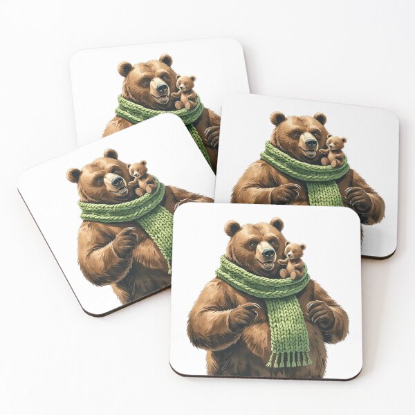 Item preview, Cozy Papa Bear with Green Scarf and Baby Cub Watercolor designed and sold by AQUILAKREO.