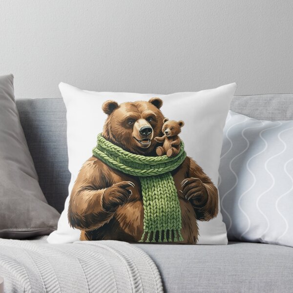 Item preview, Cozy Papa Bear with Green Scarf and Baby Cub Watercolor designed and sold by AQUILAKREO.