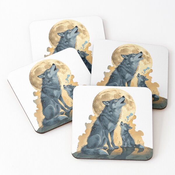 Item preview, Wolf Dad and Baby Pup Howling at Full Moon Watercolor designed and sold by AQUILAKREO.